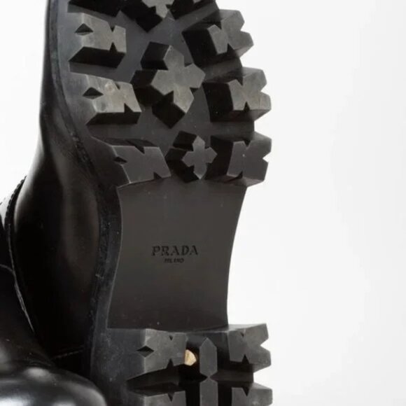 Prada Blue Fur Black Leather Moto Boots - Picture 5 of 10